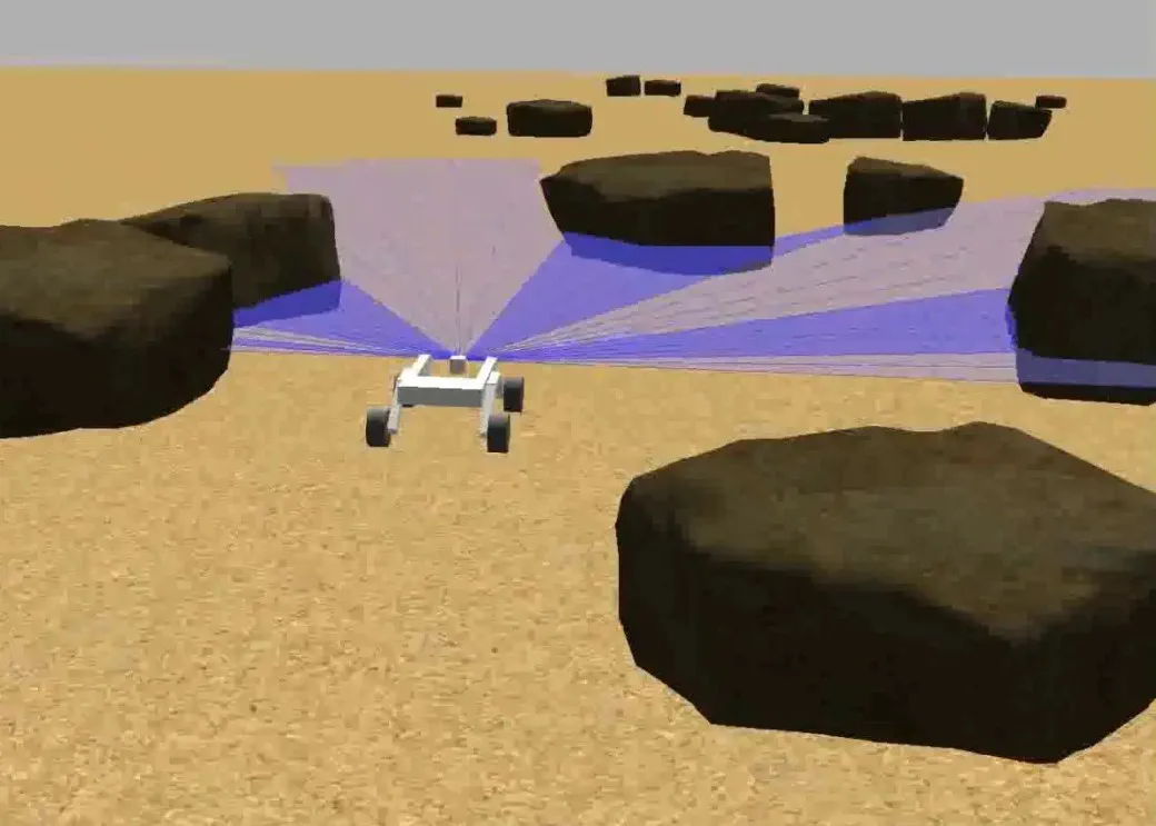 rover avoiding rocks in simulation